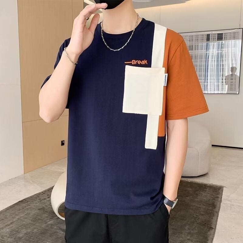 New Short-Sleeved T-Shirt Men'S Summer Korean-Style Trendy Simple Half-Sleeved Top Hong Kong-Style Loose Casual Trendy Brand T-Shirt - Image 5