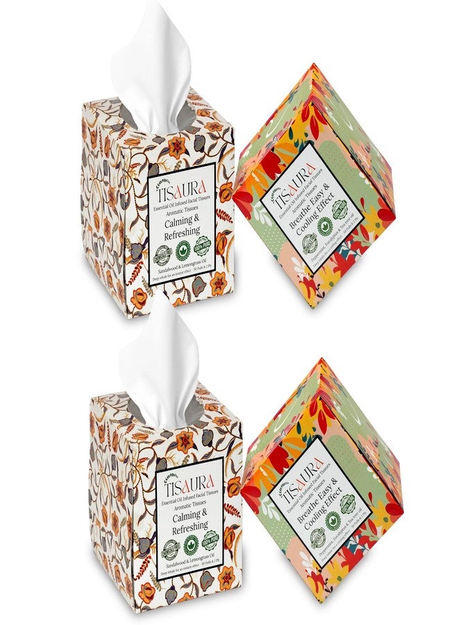 TISAURA Cold, Headache & Stress Relief Facial Tissues combo Pack, 50 Pulls (Pack of 4), 400 Sheets 2 ply, Infused with 100% Pure Plant Based Essential Oil | Plant Based Scented Tissues - Image 1