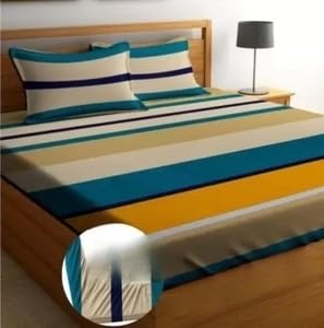 BLUEDOT BLUEDOT Premium Glace Cotton Elastic Fitted Bedsheets for Double Bed with 2 Pillow Covers 160 TC Supersoft WrinkleFree Bed Cover Size 72x786 inches  - Image 1