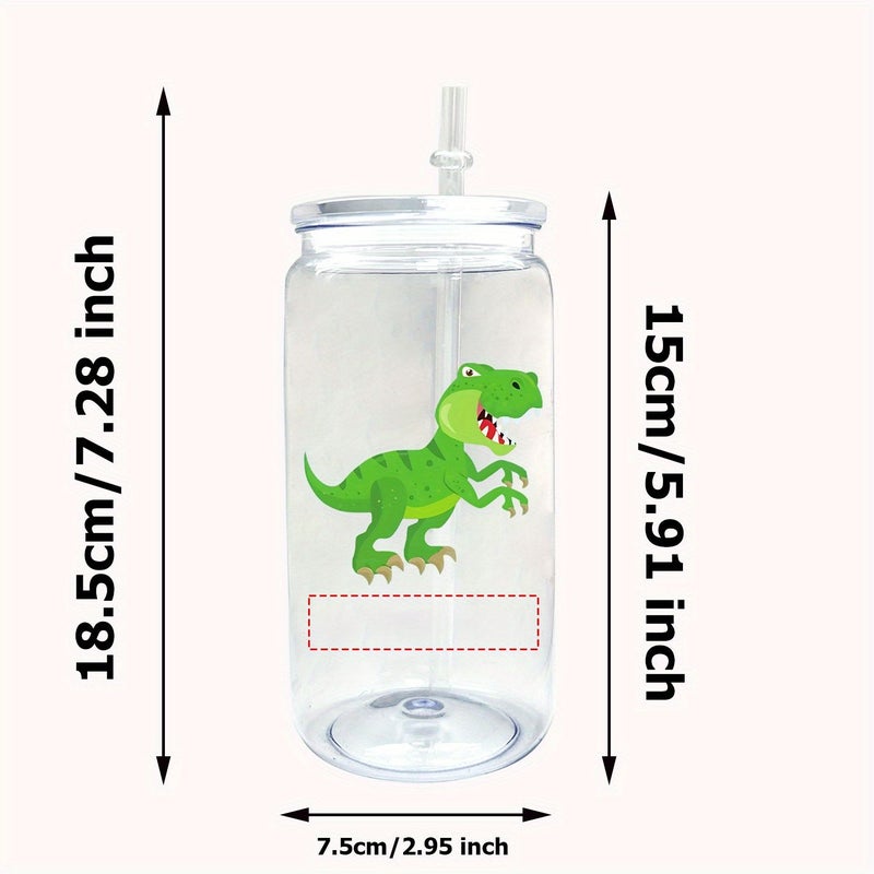 1pc Personalized Plastic Cola Can Cartoon Dinosaur UV Print 16oz Plastic Coffee Cup With Colored Lid And Straw Dinosaur Time Marker Beverage Juice Soda Water Cup Back To School Bottle Birthday Gift Holiday Decoration Blue - Image 3