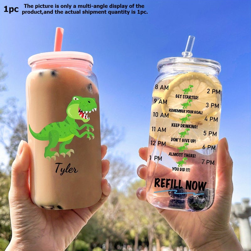 1pc Personalized Plastic Cola Can Cartoon Dinosaur UV Print 16oz Plastic Coffee Cup With Colored Lid And Straw Dinosaur Time Marker Beverage Juice Soda Water Cup Back To School Bottle Birthday Gift Holiday Decoration Blue - Image 5