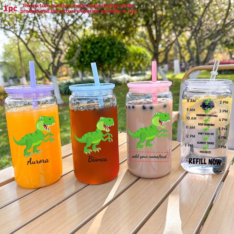 1pc Personalized Plastic Cola Can Cartoon Dinosaur UV Print 16oz Plastic Coffee Cup With Colored Lid And Straw Dinosaur Time Marker Beverage Juice Soda Water Cup Back To School Bottle Birthday Gift Holiday Decoration Blue - Image 4