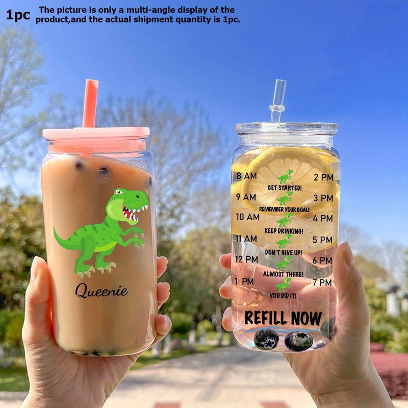1pc Personalized Plastic Cola Can Cartoon Dinosaur UV Print 16oz Plastic Coffee Cup With Colored Lid And Straw Dinosaur Time Marker Beverage Juice Soda Water Cup Back To School Bottle Birthday Gift Holiday Decoration Blue - Image 2