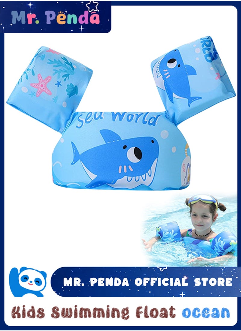 Mr. Penda Baby Pool Float Fit 30-55 Lbs, Kids Swimming Float with Arm Water Wings, Fun Ride-On Raft Pool Baby Beach Supplies for 2-6 Years Old Boy Girl (Blue Shark)  - Image 1