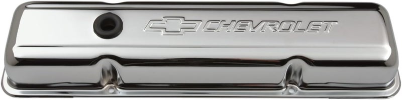 141-102 SBC Chrome Bowtie Valve Cover - Short with Baffle