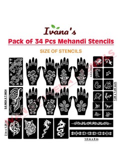 ivana's Ivana's Set of 34 Pcs Reusable Mehandi Stencils for Hands, Wrist, Body, Back, Neck, Face Combo Pack Stencils for Women, Girls And Kids, Easy To Use In Just 4 Steps Indian Design Collection, A2158  - Image 4