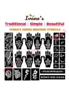 ivana's Ivana's Set of 34 Pcs Reusable Mehandi Stencils for Hands, Wrist, Body, Back, Neck, Face Combo Pack Stencils for Women, Girls And Kids, Easy To Use In Just 4 Steps Indian Design Collection, A2158  - Image 5