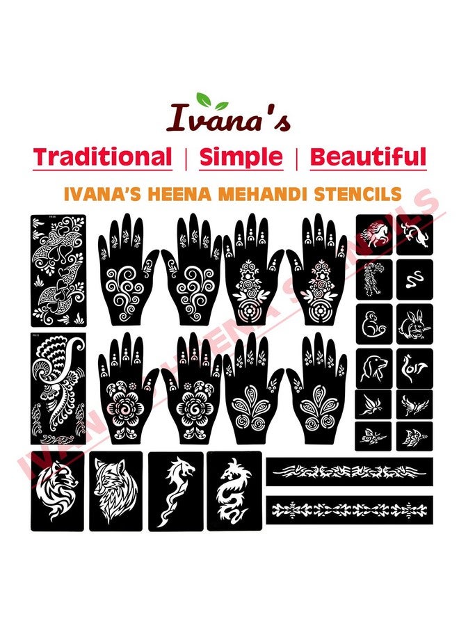 إيفاناز مجموعة إيفانا المكونة من 34 قطعة من قوالب الحناء القابلة لإعادة الاستخدام لليدين والمعصم والجسم والظهر والرقبة والوجه، مجموعة قوالب للنساء والفتيات والأطفال، سهلة الاستخدام في 4 خطوات فقط، مجموعة التصميم الهندي، A2158 - Image 5