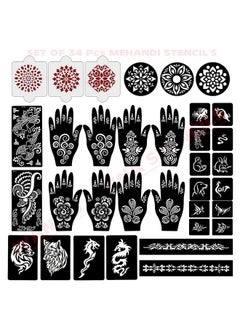 ivana's Ivana's Set of 34 Pcs Reusable Mehandi Stencils for Hands, Wrist, Body, Back, Neck, Face Combo Pack Stencils for Women, Girls And Kids, Easy To Use In Just 4 Steps Indian Design Collection, A2158  - Image 1
