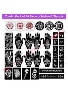 ivana's Ivana's Set of 34 Pcs Reusable Mehandi Stencils for Hands, Wrist, Body, Back, Neck, Face Combo Pack Stencils for Women, Girls And Kids, Easy To Use In Just 4 Steps Indian Design Collection, A2158  - Image 2