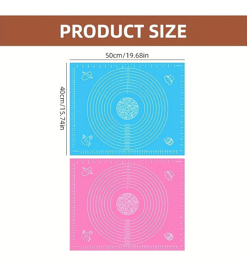 1 Non Stick Pink Baking Mat 19.69inch By 15.75inch With Scale Dimensions Reusable Food Grade EVA Dough Rolling Board For Kneading Bread And Pastries Kitchen Cooking Tool - Image 3