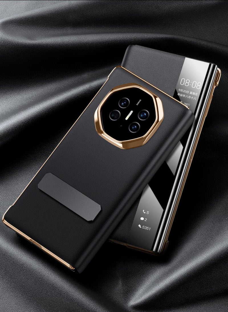 اووكاي جراب جلدي متوافق مع هاتف هواوي ميت إكس تي، مزود بحامل دوار، مقاوم للزلازل والسقوط، مع نافذة ذكية للإيقاظ/النوم التلقائي، جراب جلدي ثلاثي الطي مطلي بالكهرباء (أسود). - Image 5