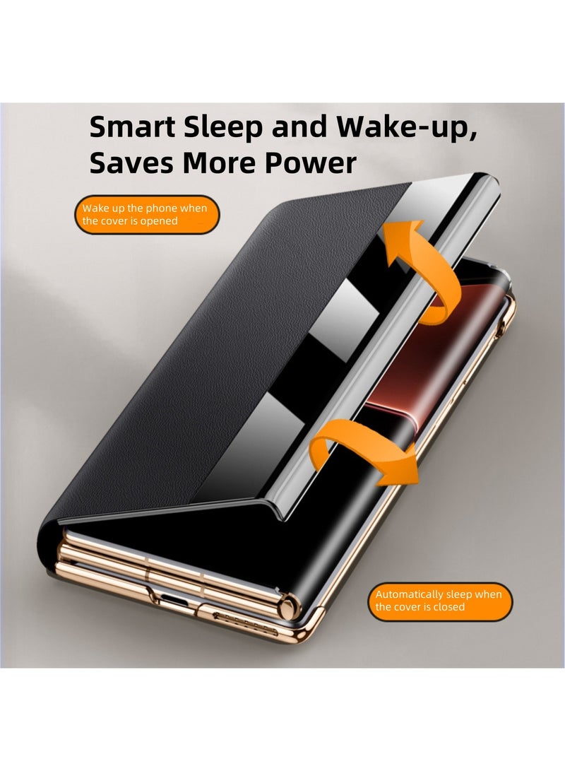 اووكاي جراب جلدي متوافق مع هاتف هواوي ميت إكس تي، مزود بحامل دوار، مقاوم للزلازل والسقوط، مع نافذة ذكية للإيقاظ/النوم التلقائي، جراب جلدي ثلاثي الطي مطلي بالكهرباء (أسود). - Image 4
