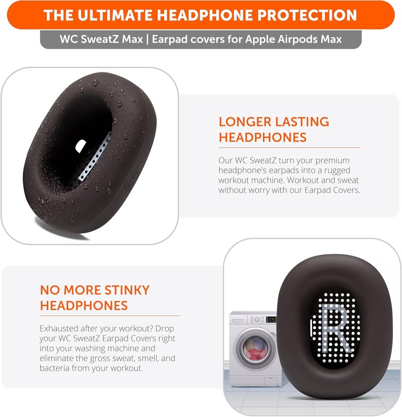 WC SweatZ Max - Patented Protective Earpad Covers for Airpods Max Made by Wicked Cushions | Sweatproof & Easily Washable | Full Earpad Sweat Protection | Brown - Image 3