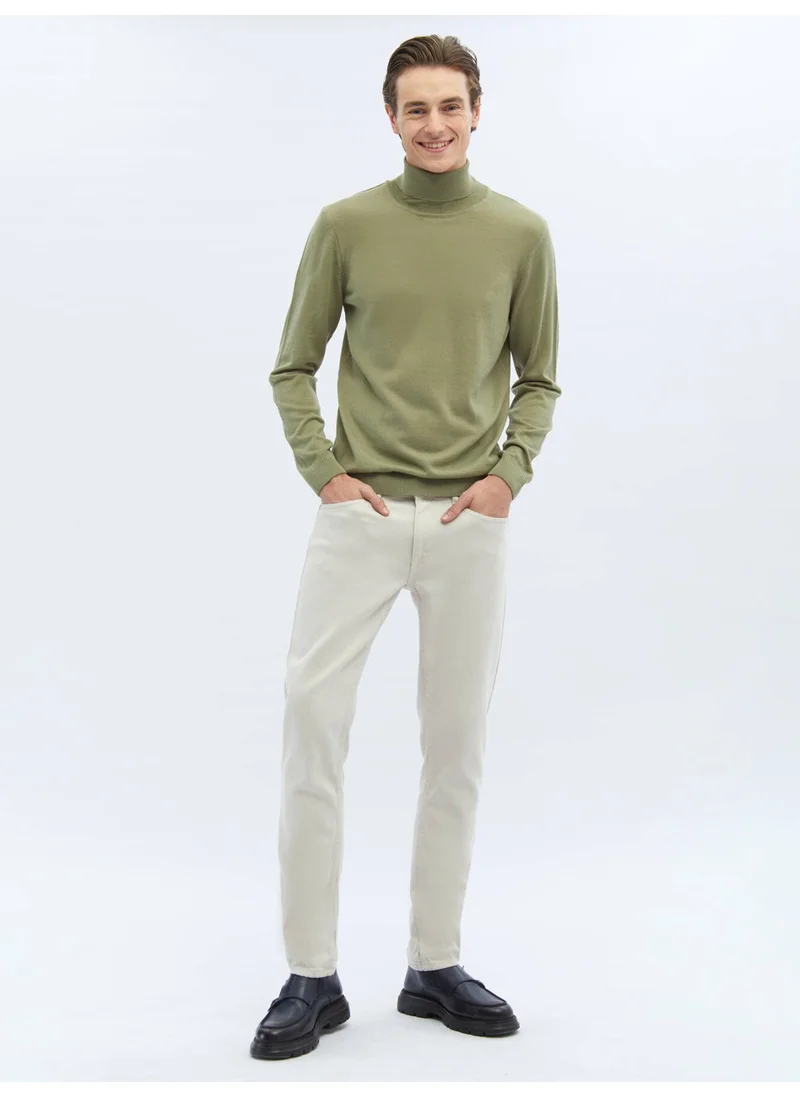 Kip Light Green Full Turtleneck Plain Knit Wool Blend Sweater