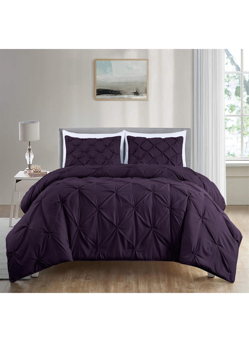 Chezmoi Collection Chezmoi Collection Berlin Purple Pinch Pleat Extra Wide King Comforter Set  3-Piece (Comforter and Pillow Shams) - Soft Pintuck  Lightweight All Season Microfiber  - Image 2