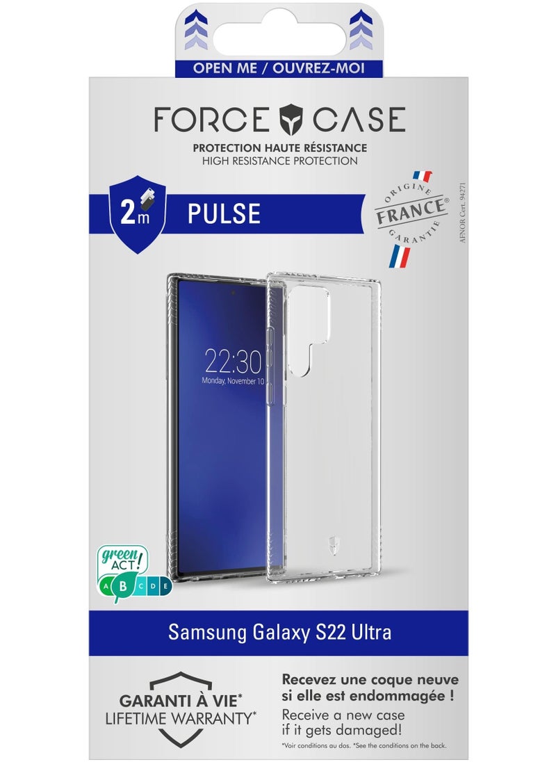 FORCE Force Case Samsung Galaxy S22 Ultra PULSE Made in France Reinforced Case Lifetime Warranty Transparent  - Image 1