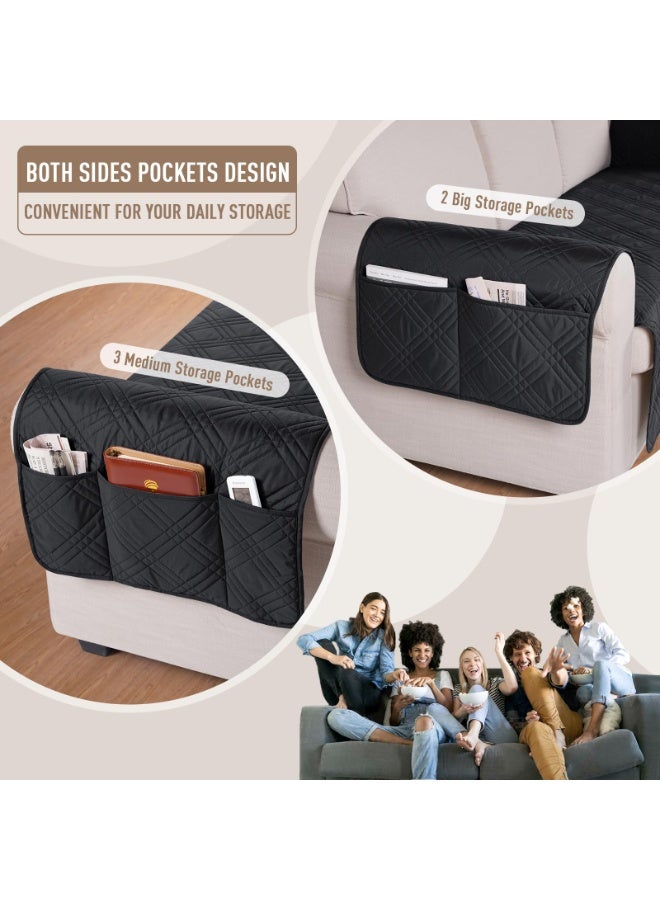 1Pcs Waterproof Sofa Covers for Pets with Non Slip Backing Couch Seat Side Pocket 3 Cushion Washable Dog Cover Protector Slipcovers 67.3In Black - Image 4