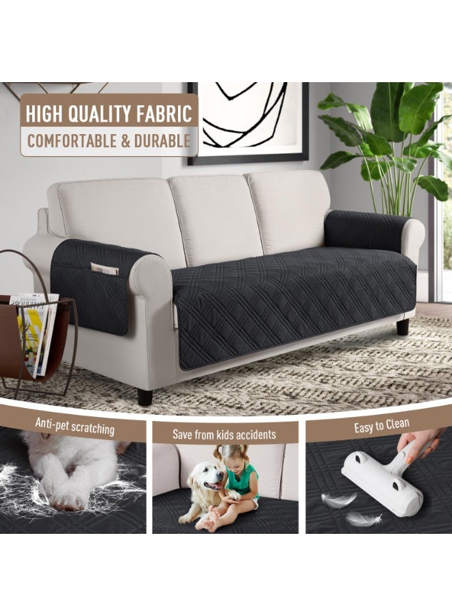 1Pcs Waterproof Sofa Covers for Pets with Non Slip Backing Couch Seat Side Pocket 3 Cushion Washable Dog Cover Protector Slipcovers 67.3In Black - Image 3