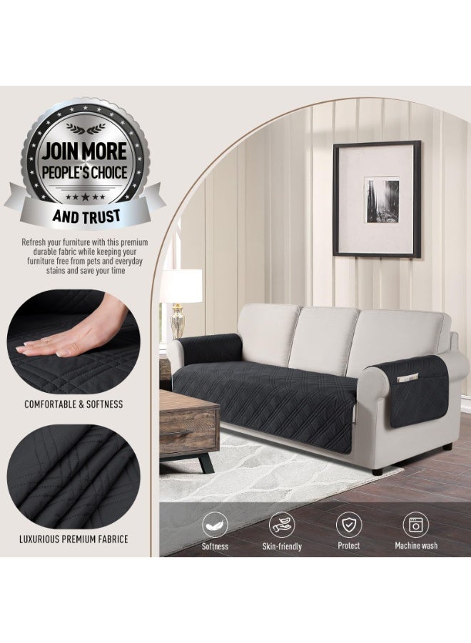 1Pcs Waterproof Sofa Covers for Pets with Non Slip Backing Couch Seat Side Pocket 3 Cushion Washable Dog Cover Protector Slipcovers 67.3In Black - Image 2