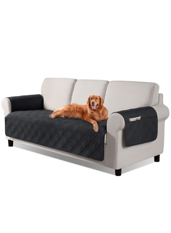1Pcs Waterproof Sofa Covers for Pets with Non Slip Backing Couch Seat Side Pocket 3 Cushion Washable Dog Cover Protector Slipcovers 67.3In Black - Image 1