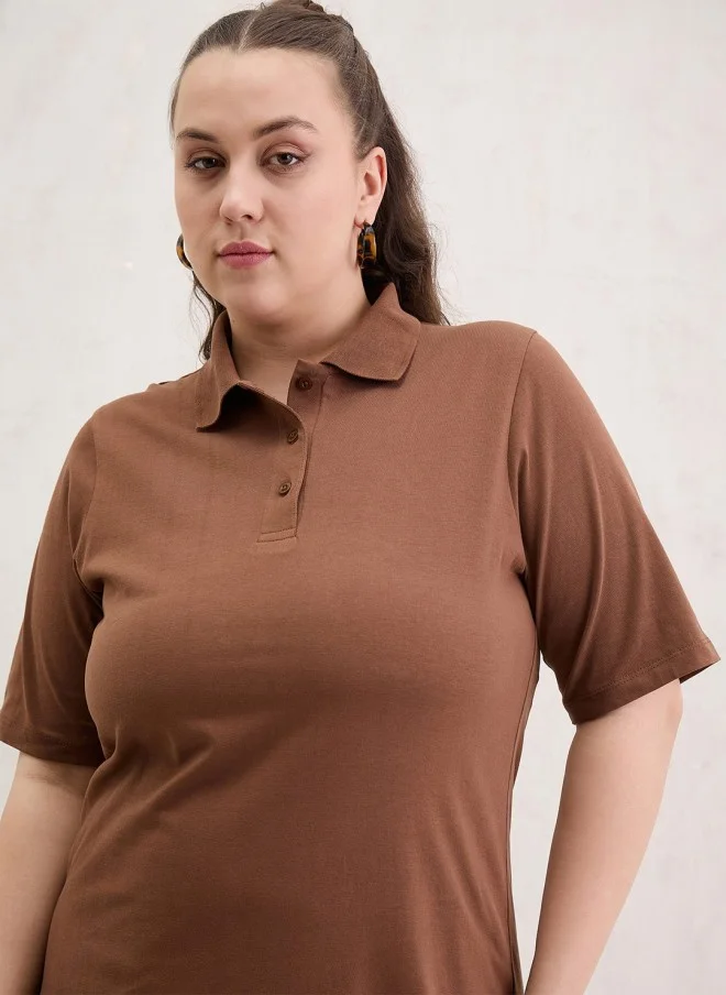 ساسافراس Brown Cotton T-Shirt Midi Dress for Women