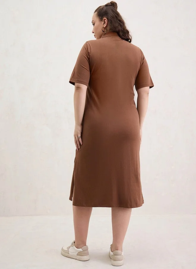 ساسافراس Brown Cotton T-Shirt Midi Dress for Women