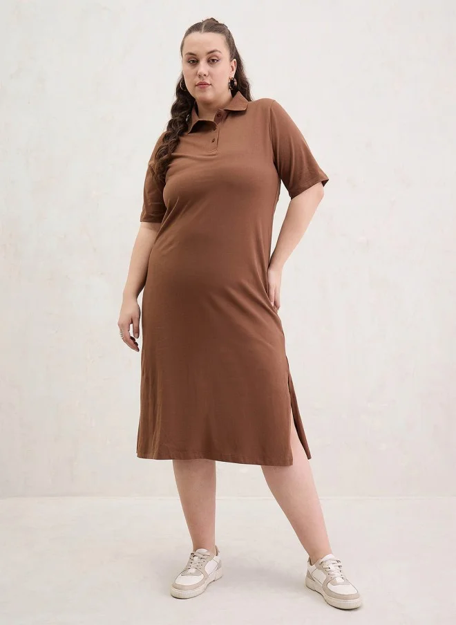 ساسافراس Brown Cotton T-Shirt Midi Dress for Women