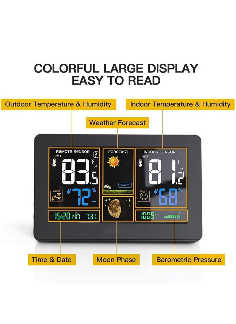 KASTWAVE - Weather Station Wireless Indoor Outdoor Thermometer, Color Display Digital Weather Thermometer with Atomic Clock, Forecast Station with Calendar and Adjustable Backlight - Image 1