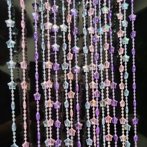 ave split Beaded Curtain Doorways Star Acrylic Hanging Door Beads String Curtains Tassel Room Divider Screen Decor for Doorway Window Living Room Wedding 049Star (Colourful Star) - Image 1
