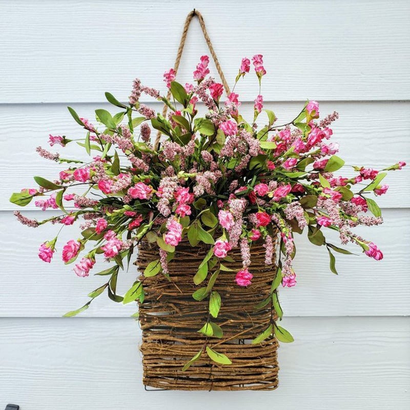 MYELJO Pink Berry Wildflower Door Hanger Basket Wreath - Spring & Summer Front Door Decor, Mother's Day Hanging Ornament, Seasonal Welcome Basket for Weddings, Parties, Home Decoration - Image 1