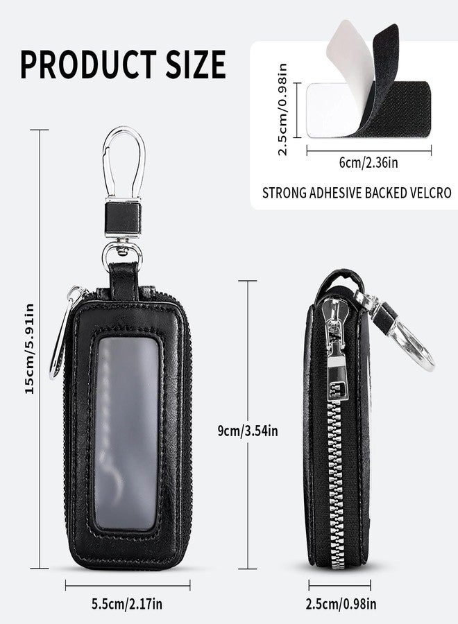 vvag Premium Car Key Fob Case Genuine Leather Car Smart Key fob Holder Car Remote Keychain Bag Universal (Black) - Image 2