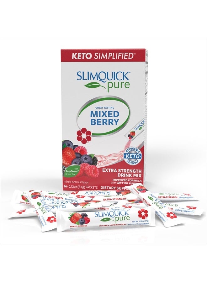 Slimquick Pure 3x Extra Strength Mixed Berry Drink Mix for Women to Help Achieve Weight Goals, Helps Metabolism, Keeps Full for Longer with Green Tea, Caffine, Chaste Tree, Rhodiola Extract - 26 Count - Image 1