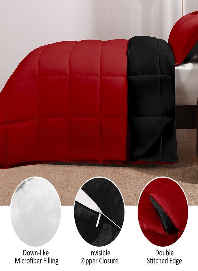Basic Beyond Queen Comforter Set - Fluffy Comforter Queen Set for All Seasons - Reversible Red and Black Comforter Set Queen for Mens - 3 Pieces (1 Comforter + 2 Pillow Shams) - Image 3