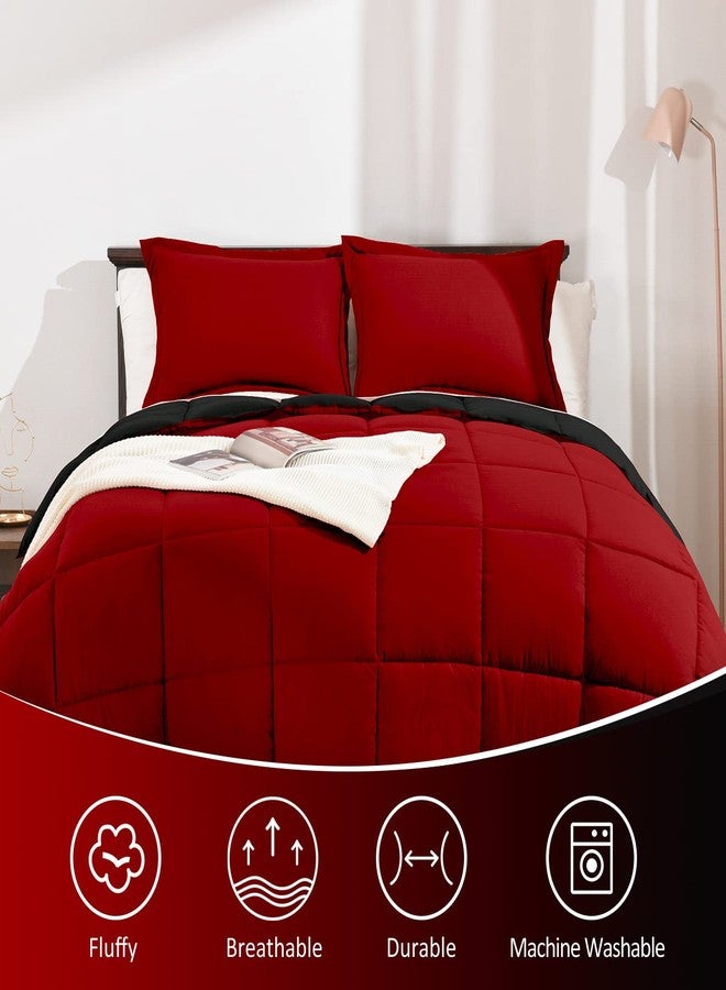 Basic Beyond Queen Comforter Set - Fluffy Comforter Queen Set for All Seasons - Reversible Red and Black Comforter Set Queen for Mens - 3 Pieces (1 Comforter + 2 Pillow Shams) - Image 4