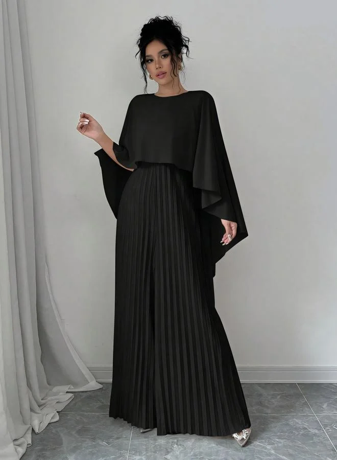 Take Two black Women Black Pleated Maxi Dress with Cape Sleeves for Women | Best Price UAE