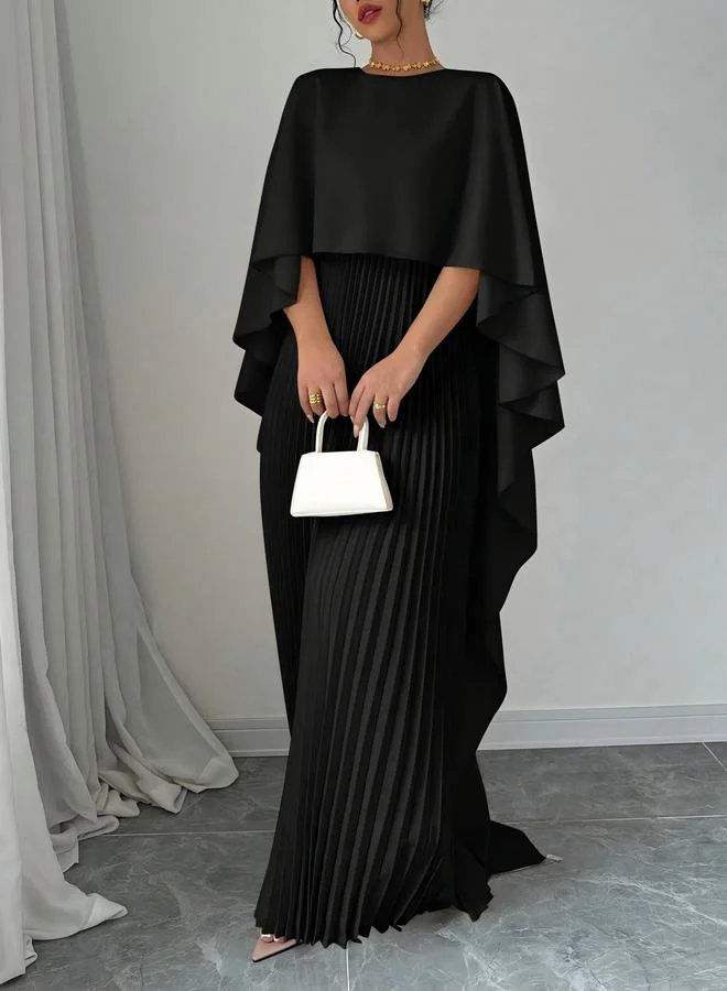 Take Two black Women Black Pleated Maxi Dress with Cape Sleeves for Women | Best Price UAE