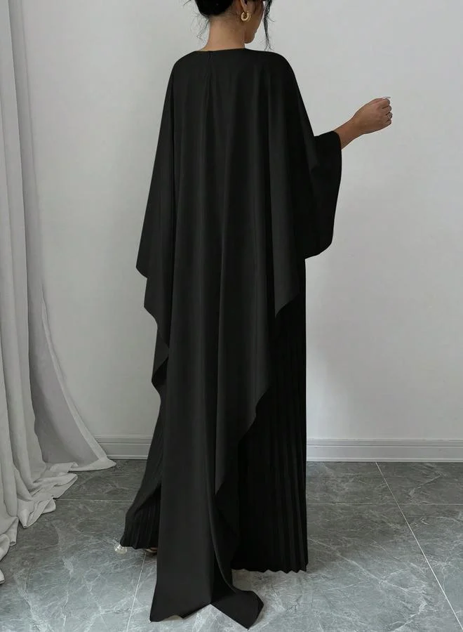 Take Two Women Black Pleated Maxi Dress with Cape Sleeves