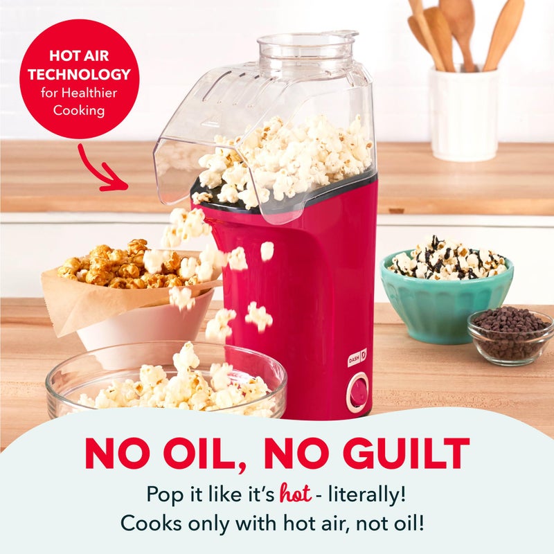 Dash Fresh Pop Popcorn Maker - Oil-Free, Air Popcorn Popper - With Measuring Cup & Recipe Guide - Perfect for Movie Nights - 16 Cups, Red - Image 4