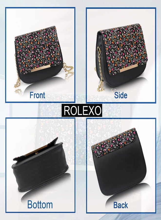 ROLEXO PU Synthetic Leather Classic Heart Printed Daytrip Hobo Flap Closure Shoulder College Office Slingbag For Women - Image 4