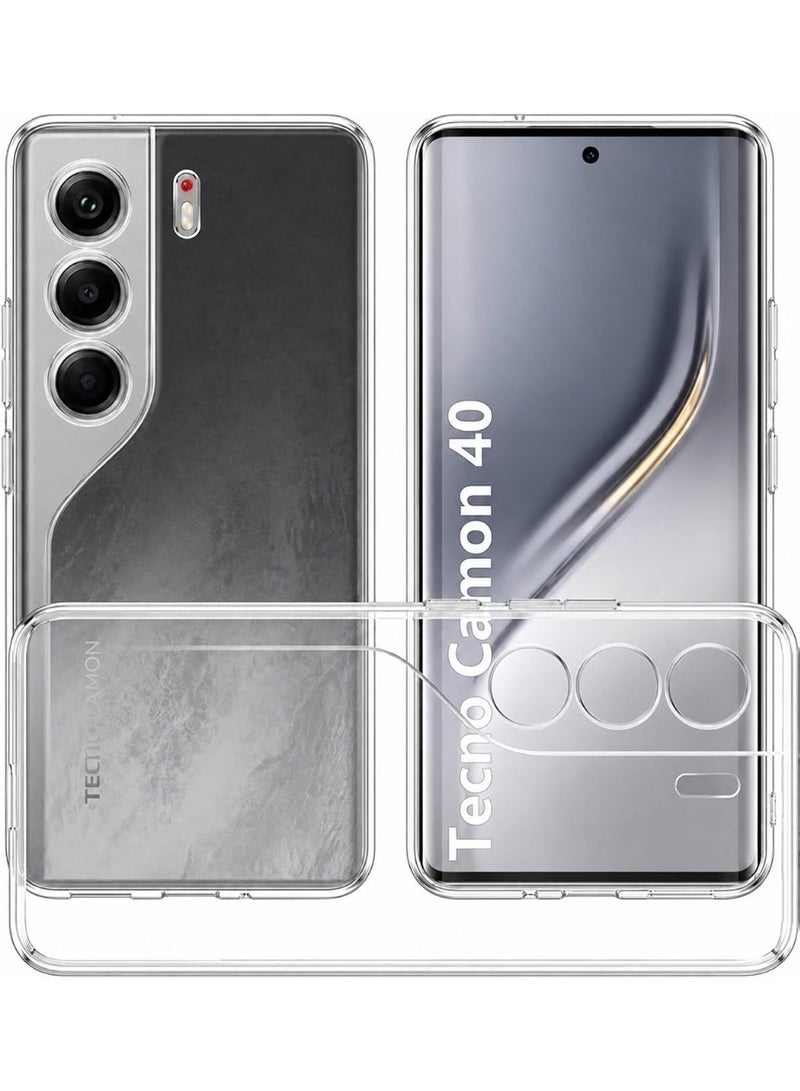 جراب متوافق مع هاتف Tecno Camon 40 4G، غطاء شفاف من السيليكون (TPU) مقاوم للصدمات، مزود بحماية للكاميرا وزوايا معززة ضد الصدمات - شفاف. - Image 1