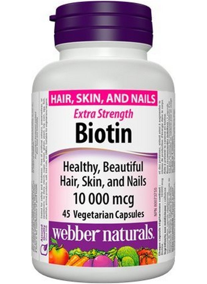 Webber naturals Biotin 10 000 Mcg · Extra Strength 45 Vegetarian Capsules  - Image 1