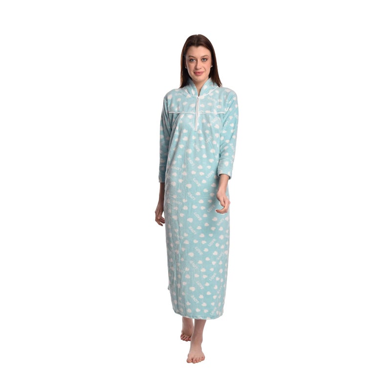 CIERGE Women's Wool Abstract Print Maxi Nighty (CIERGE WOOL MAXI_Sky Blue_Free Size) - Image 5
