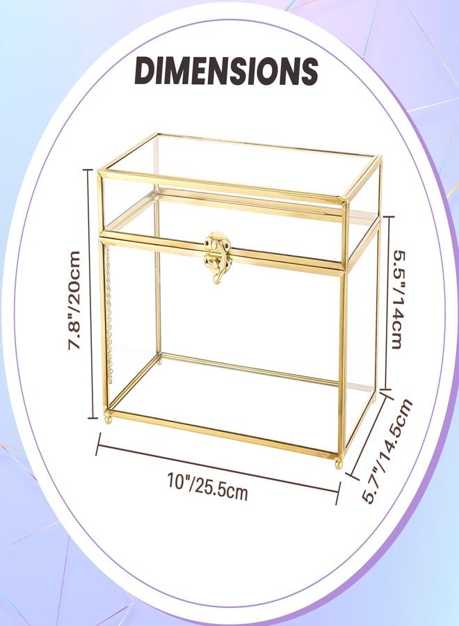 MAOPINER صندوق مجوهرات زجاجي ذهبي عتيق من ماوبينر، 10 × 5.7 × 7.8 بوصة، منظم عرض زجاجي مزخرف بغطاء، تصميم مستطيل شفاف للخواتم والأساور والأقراط - Image 2