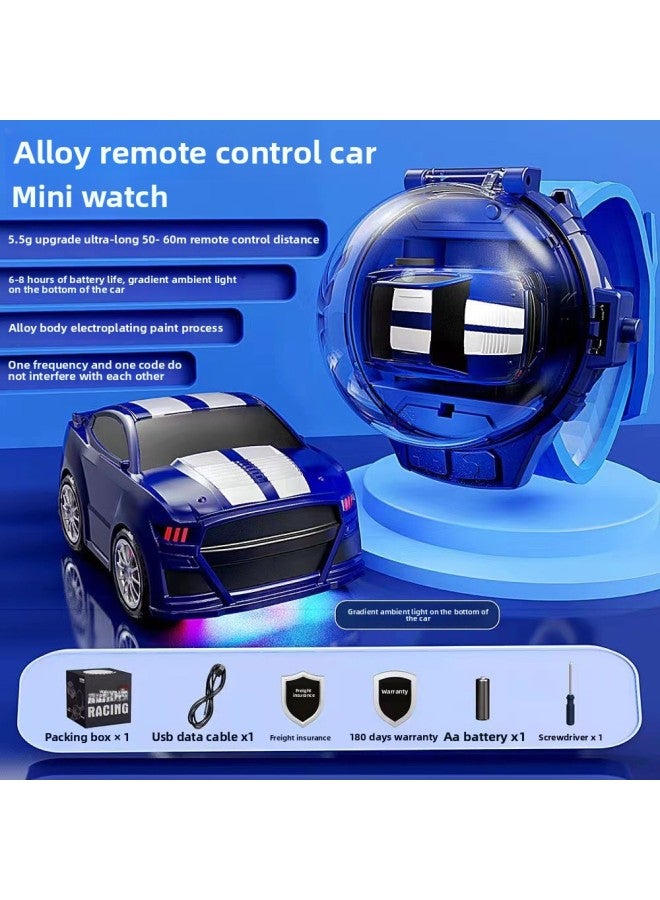Loquat Cross Border Alloy Watch Remote Control Car Charging Electric Mini Car Children's Toy Girl Boyfriend Gift-Color:Alloy Light (blue) Mustang GT - Image 1