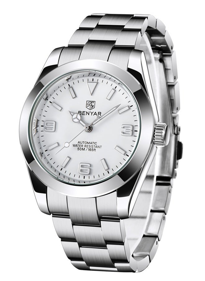 BENYAR - Casual Men's Automatic Watches 50M Waterproof Solid Stainless Steel Bracelet Wrist Watch for Men Luminous Wristwatches - Image 1