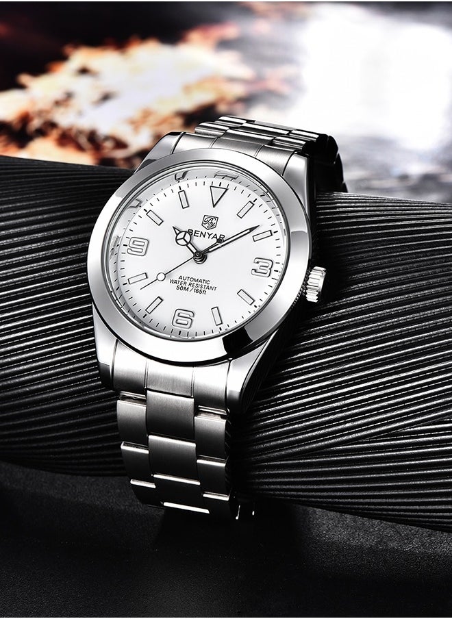 BENYAR - Casual Men's Automatic Watches 50M Waterproof Solid Stainless Steel Bracelet Wrist Watch for Men Luminous Wristwatches - Image 1