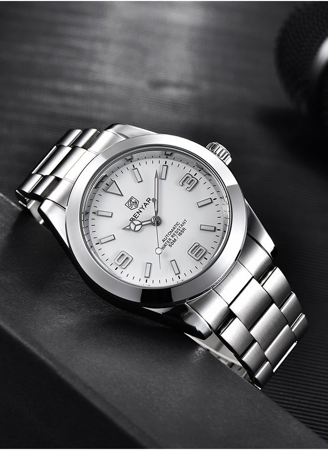 BENYAR - Casual Men's Automatic Watches 50M Waterproof Solid Stainless Steel Bracelet Wrist Watch for Men Luminous Wristwatches - Image 1