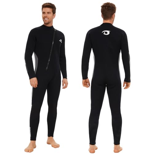 Owntop 5mm Wetsuit for Men - Long Sleeve Full Diving Suits Stretch One Piece Dive Skin UPF50+ Thermal Neoprene Swimwear Ideal for Scuba Surfing Snorkeling, Gray M - Image 2