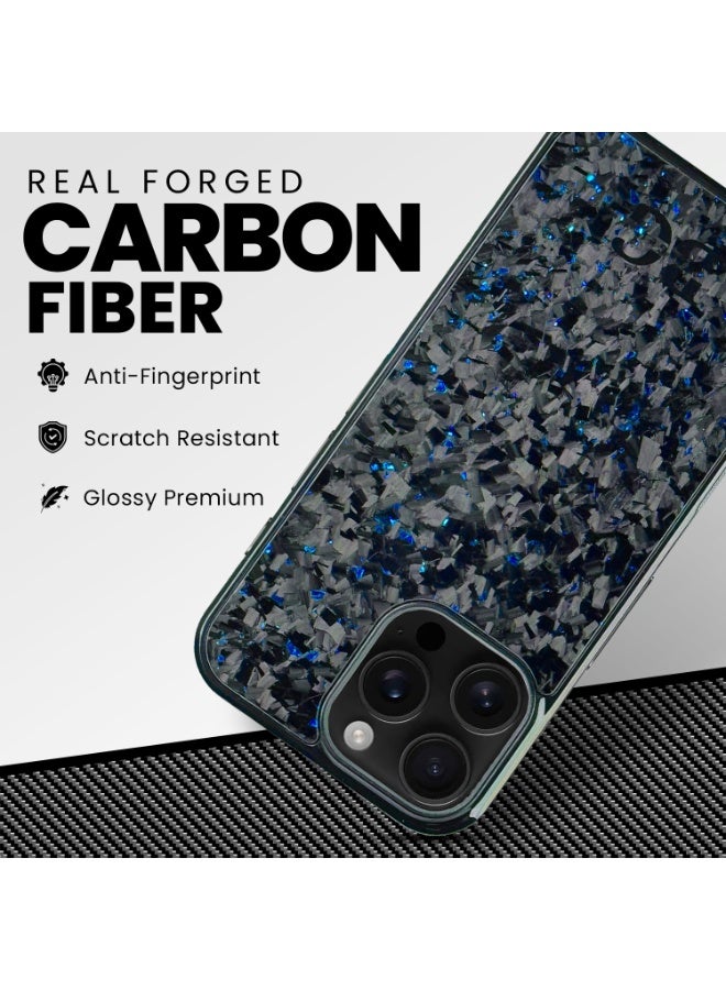 BasGet Blue Flakes Real Carbon Fiber Phone Case For iPhone 15 Pro Max, MagSafe Compatible - Image 2